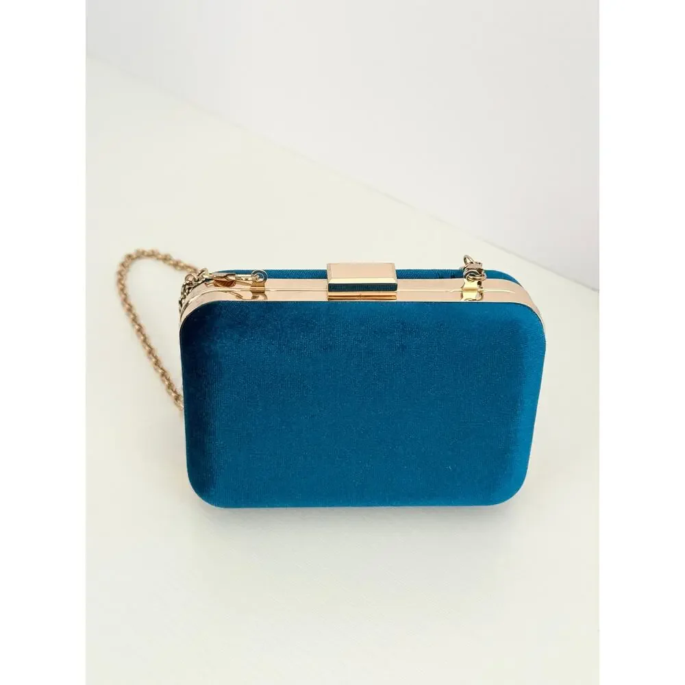 Who What Wear Teal Velvet Clutch Gold Chain Evening Bag Target - Picture 4 of 13